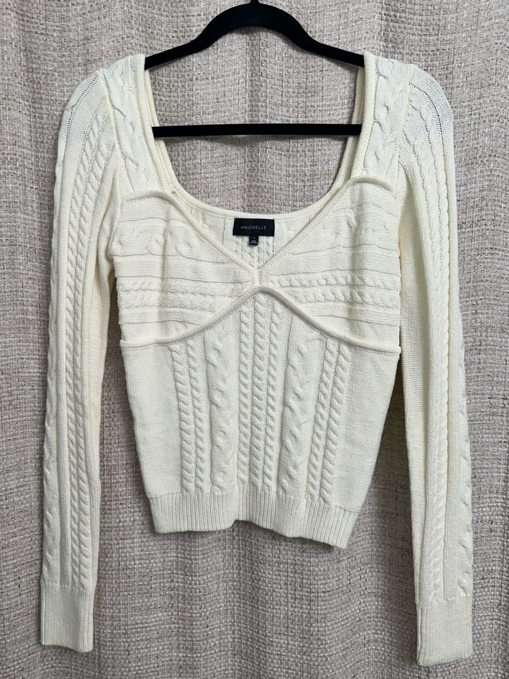 Majorelle Fallone Sweater Cable Knit Sweetheart Neckline Top Cream Ivory Small